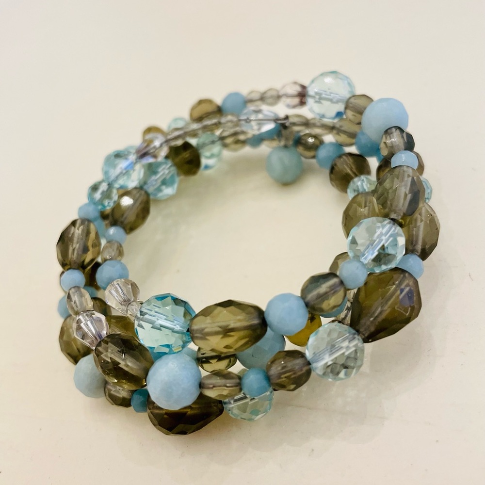 Blue Gray Bead Spiral Adjustable Bracelet